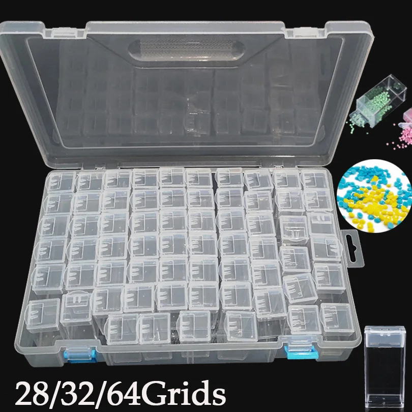 28/32/64 Grids Diamond Painting Storage Box Portable Bead Storage Large Container 5d Stone Diamond Embroidery Accessories Tools