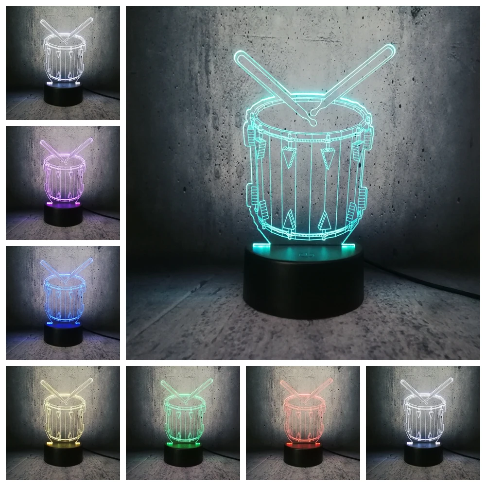 Музыкальный крутой светодиодный светильник Snare Drum shape 3D ночник для музыкантов