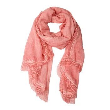 

2020 New Linen Cotton Lace Flowers Scarf For Women Hollow Out Vintage Long Female Shawl Luxury Soft Poncho Woman Hijab Scarfs