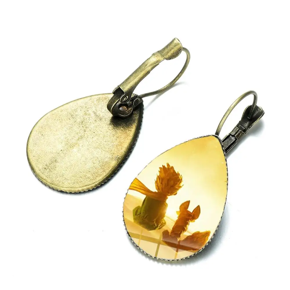 Style 18 SONGDA Brand Cute Little Prince Earrings Le Petit Prince Fairy Tale Cartoon Collection Glass Photo Cabochon Water Drop Earrings - Окраска металла: Style 18