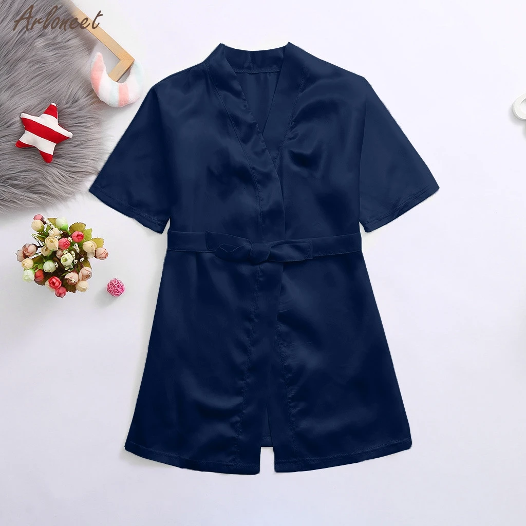 Kids Children Summer Toddler Baby Kid Solid Silk Satin Kimono Robes Bathrobe Birthday Girls Sleepwear Clothes Baby Bathrobe