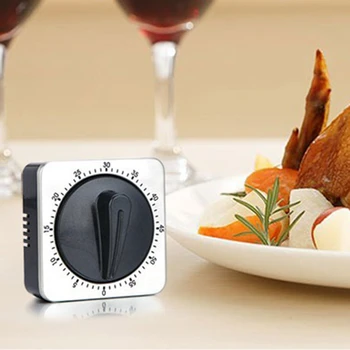

60 Minutes Kitchen Timer Count Down Alarm Reminder White Square Mechanical Timer for Kitchen