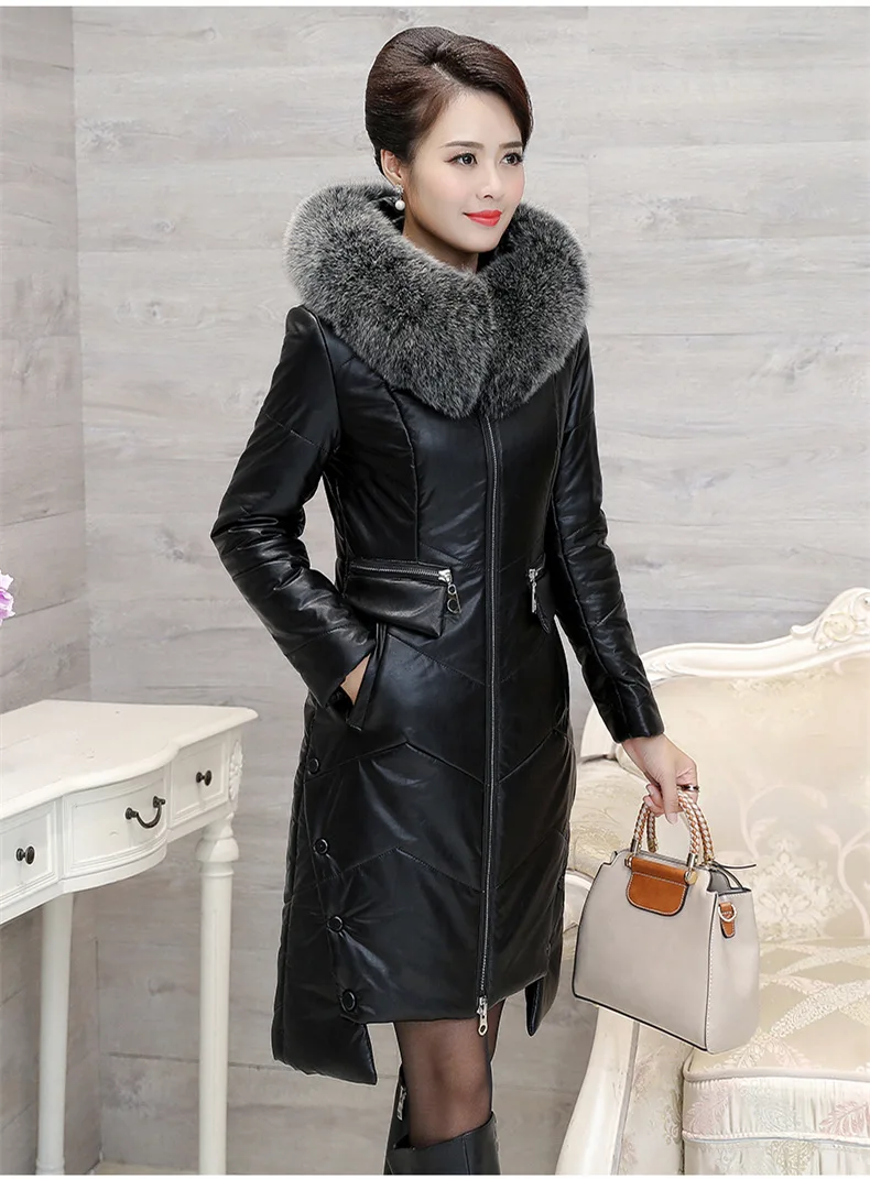Зимняя женская куртка с воротником из натурального Лисьего меха, имитация овечьей кожи, 90% белый утиный пух, парка с капюшоном размера плюс, 7XL, длинное пальто