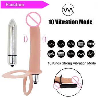 10 Frequency Double Penetration Vibrator Strap On Penis Vagina Dildo Vibrating Male Penis Anal Plug Adult Sex Toys for Couples 4