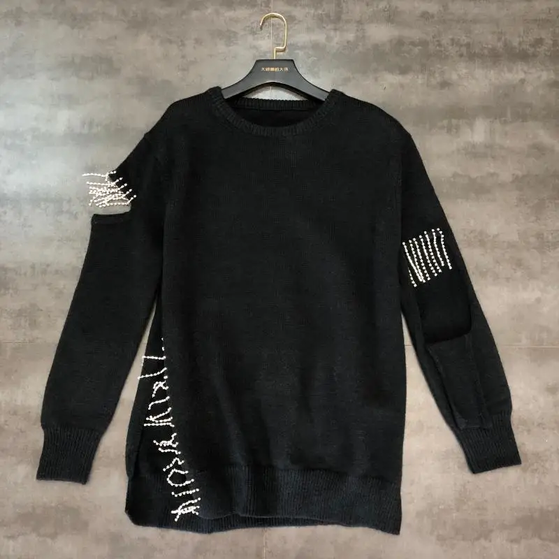 

New tassel Rhinestone chain opening knitwear loose Pullover Sweater Top Female