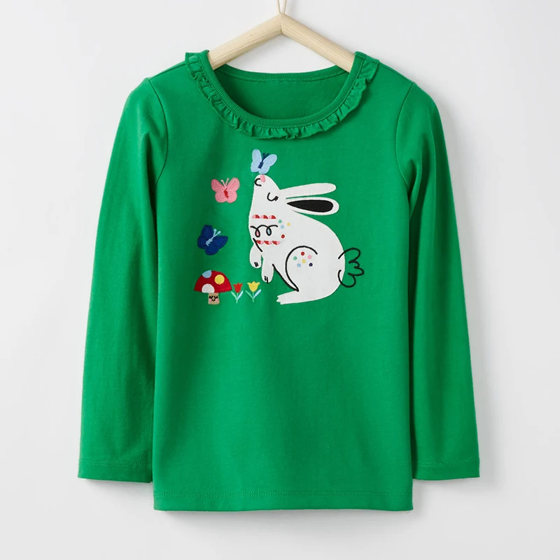 Little Maven/Новинка; осенне-весенние детские штаны зеленый кролик печатных, рубашка с воротником в форме листьев лотоса с длинными рукавами с вышитым застенчивым Хлопковый вязаный свитер для девочек; Повседневная футболка