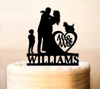 

Mr and Mrs with dog Cake Topper, Wedding Cake Topper with little boy,Family Cake Topper, dog Cake Topper, Custom Child Cake Top