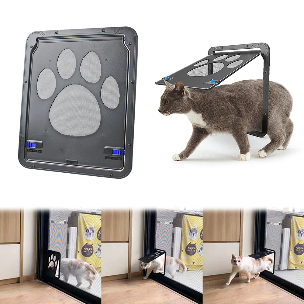 Puerta de seguridad para mascotas con pantalla Bloqueable, puerta de ventana para perros y gatos, puerta con solapa de seguridad, acceso a túnel para perros y gatos