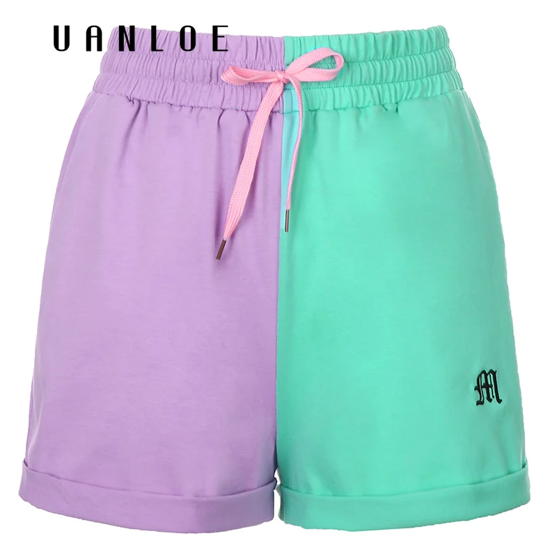 

Contrast Color Patchwork Casual Shorts Women Summer Hot High Waist Drawstring Short Sweatpants Streetwear Joggers Shorts