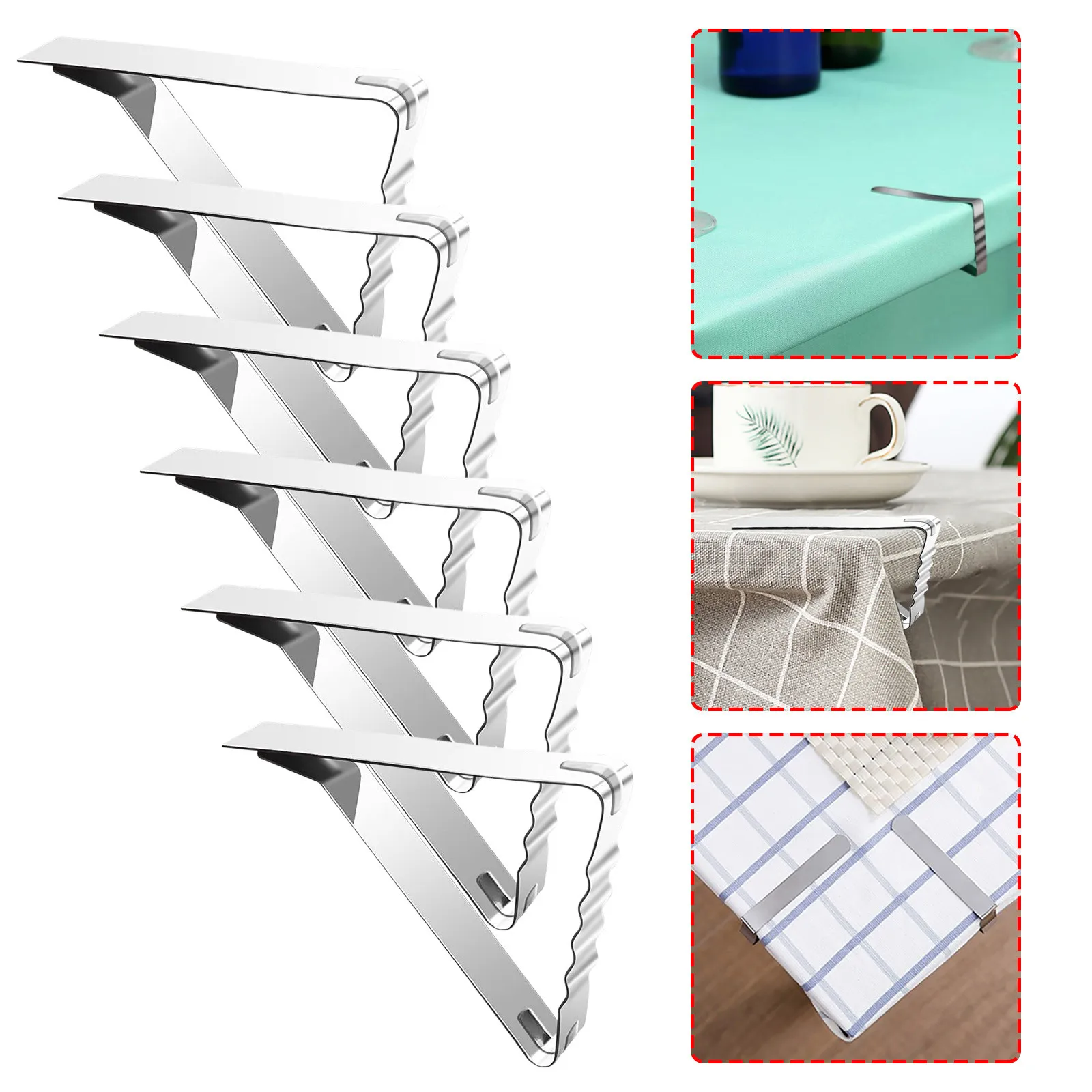 6pcs Stainless Steel Tablecloth Tables Cover Clip Holder Cloth Clamps