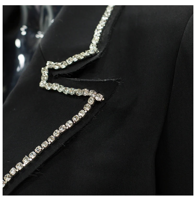 Black exquisite luxury heavy industry diamond trim design expensive girl Wind Suit JacketC8165