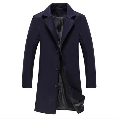 Лидер продаж, длинное однотонное Цвет однобортная Тренч шерсти для женщин, плюс размер, Повседневное стильная куртка продажи - Цвет: Тёмно-синий
