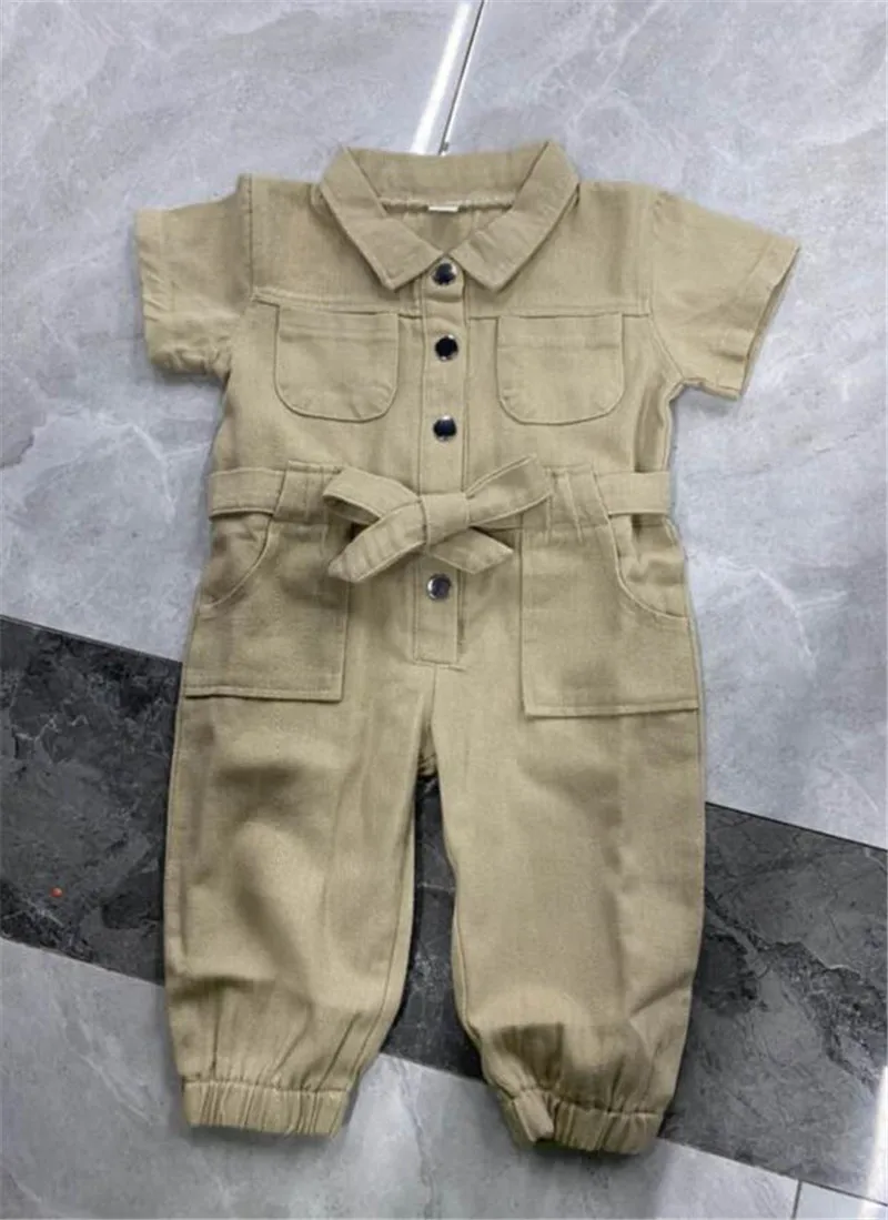 Baby Rompers Cotton Jumpsuit Baby Jumpsuit 1-5 Years Kids Girls Casual Long Sleeve Jumpsuit Solid Color Lapel Pocket Single-Breasted Spring Autumn Rompers For Infant Girls