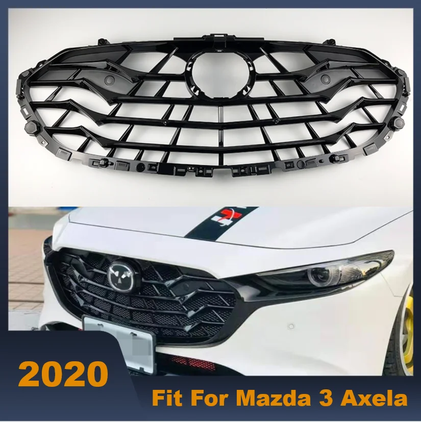 

Front Bumper Grille Upper Grill Cover Protector ABS Plastic Car Styling Gloss Black For Mazda 3 Axela 2020