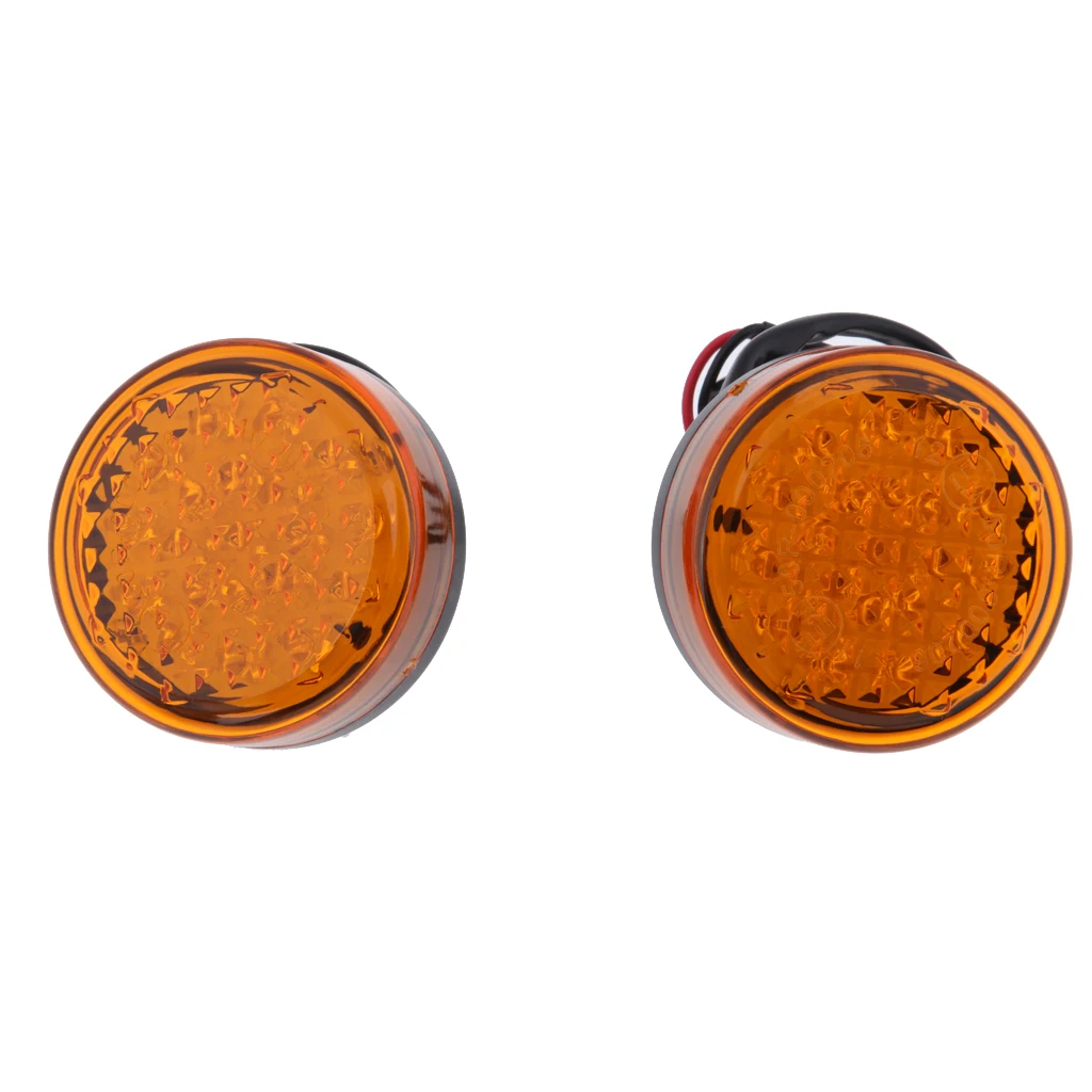 2 Pieces Motorcycle Round 20 LED Amber Turn Signal Indicator Light Blinker Orange Lens for Harley Yamaha