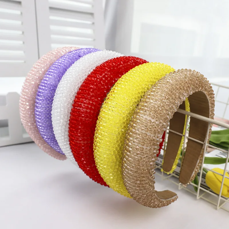 

Baroque Crystal Beads Headbands for Women Europe Fashion Hairband Wide Side Hair Hoop Female Party Headwear Hair Accessories