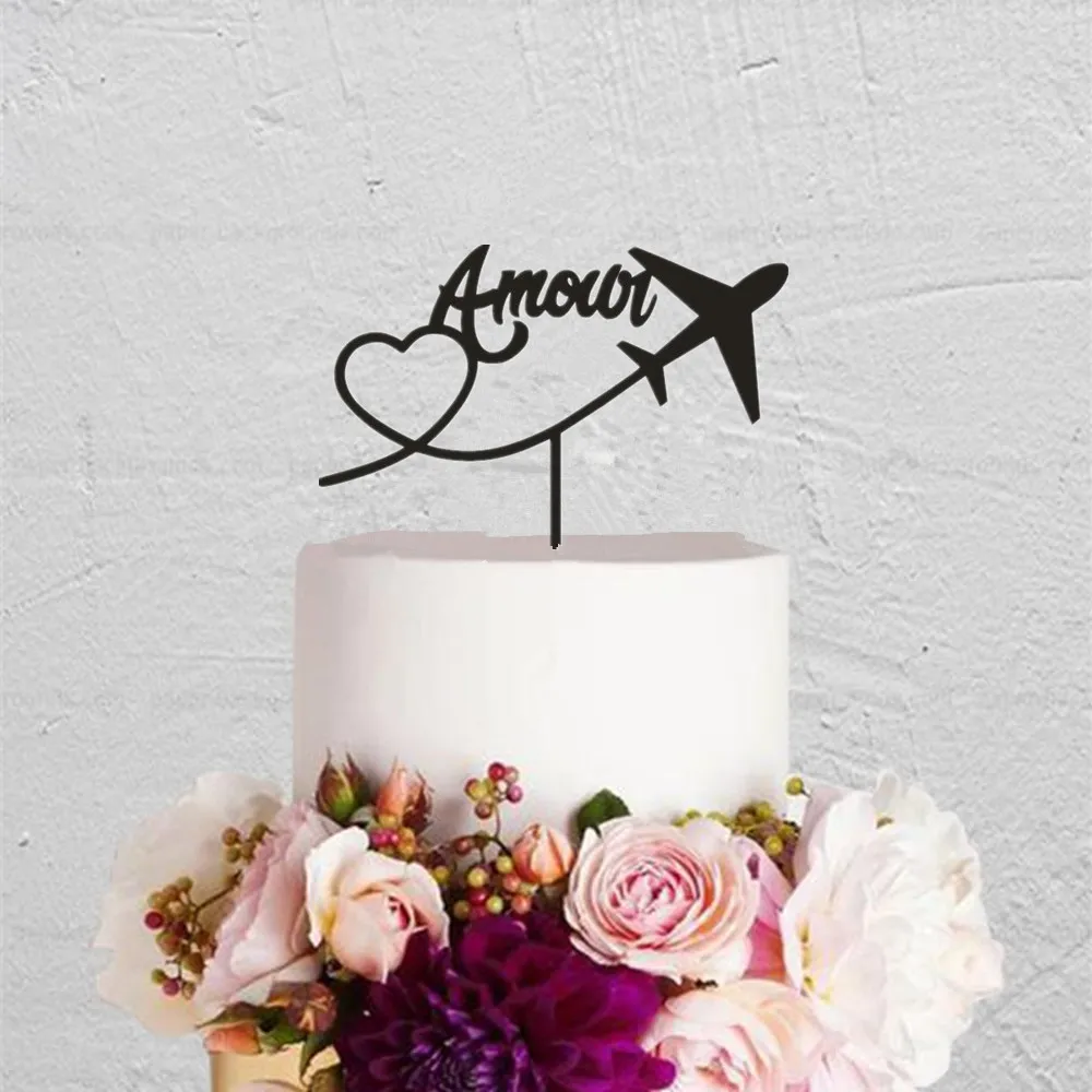 

New Arrival Wedding Romantic Cake Topper Amour Travel Plane Love Cake Topper for Wedding Engagement Event Unique Gifts Supplies
