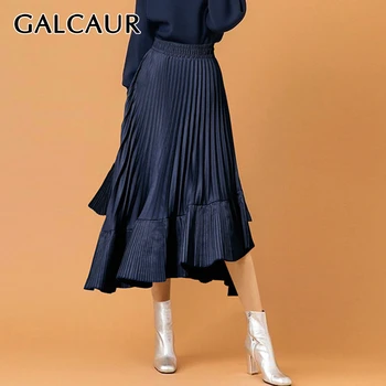 

GALCAUR Patchwork Ruffle Skirt Women High Waist Tunic Oversize Loose Asymmetric Midi Pleated Female Skirts 2020 Clothes New