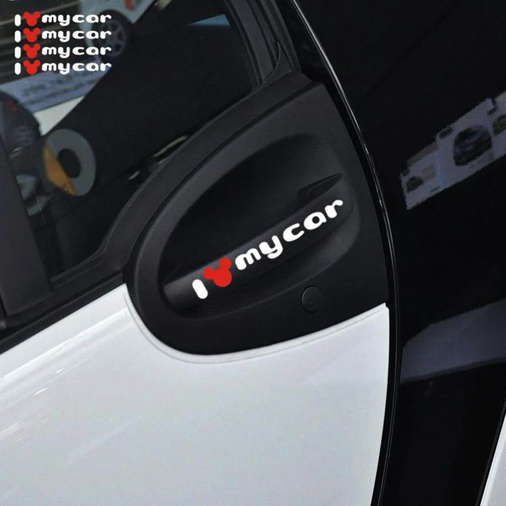 Aliauto 4 X забавная Автомобильная дверная ручка наклейка и наклейка Микки Минни Маус аксессуары для Volkswagen Golf Ford Focus 2 Opel Toyota - Название цвета: 03