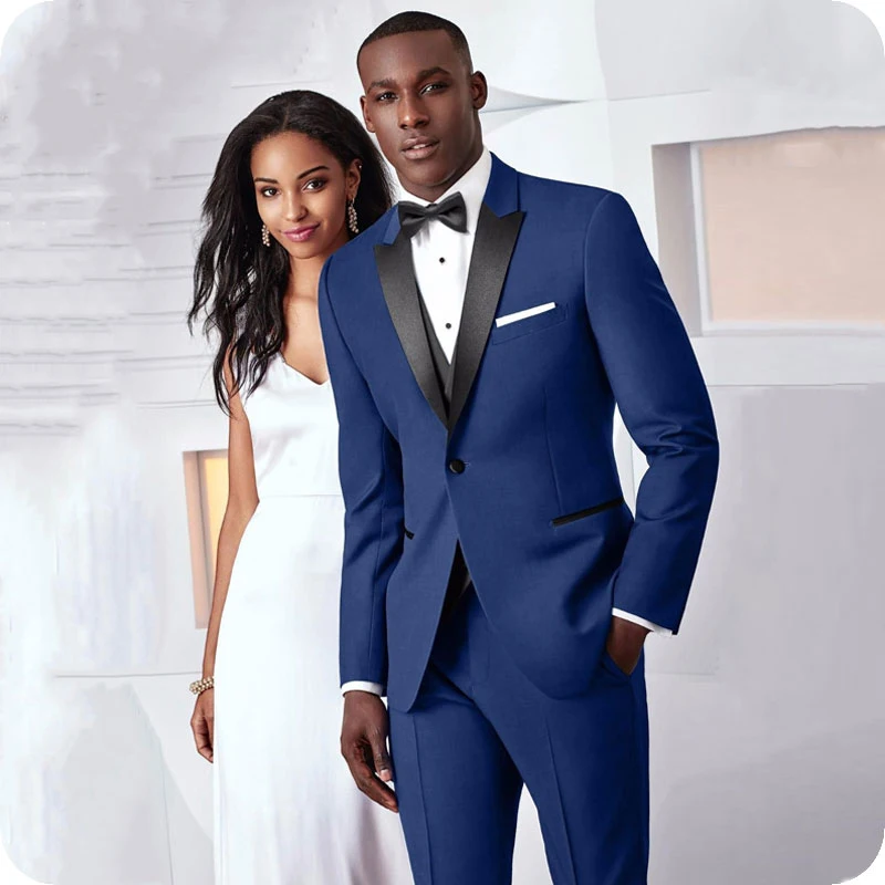 Navy Blue Men Suits for Wedding Suit Men Black Peaked Lapel Slim Fit Groom Wear Tuxedos Prom Groomsmen Male Blazer Costume Homme three piece royal blue men suits peaked lapel custom made wedding tuxedos slim fit male suits jacket pants vest