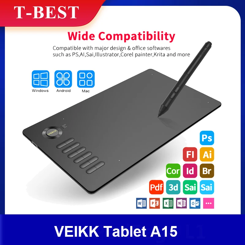 Планшет Графический VEIKK A15 10x6 дюймов 8192 уровня нажатия Android | Компьютеры и офис