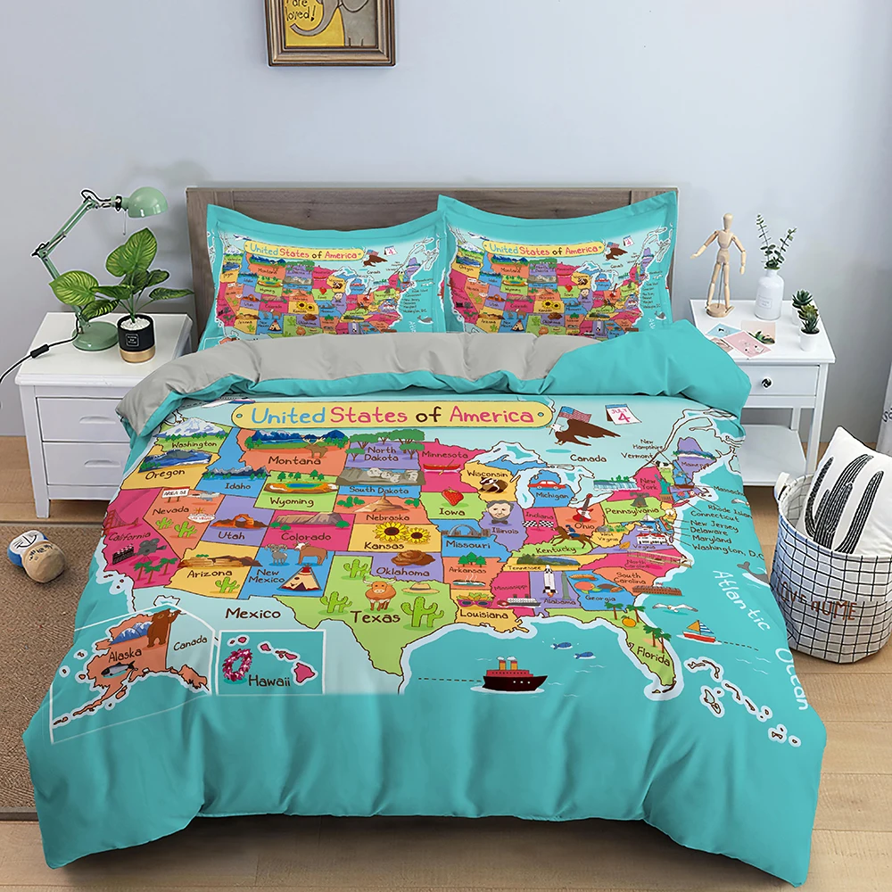 Bedding Sets classic World Map Luxury Bedding Set Soft Cozy Vivid Printed Colorful Bed Duvet Cover with Pillow Covers Home Textiles Queen Size 2/3pc king size duvet