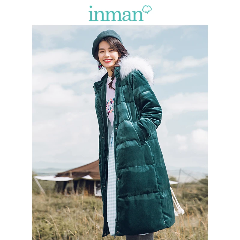 Koop INMAN Winter Nieuwe Aankomst Vrouwelijke Hooded Warme Kraag Wind proof Losse Stijl Vrouwen Lange Lady Down Jas