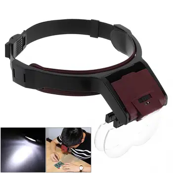 

6X 10 Amplification Ratio Adjustable Interchangeable Lens Headband Eyeglass Magnifier LED Lights and 4 Lens for Reading Books