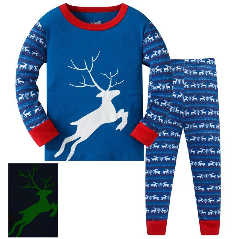 Пижама с длинными рукавами для маленьких мальчиков комплект с графическим принтом для сна, осень г., зимняя Пижама для маленьких детей, мягкие хлопковые пижамы, светящиеся в темноте - Цвет: 2pcs bule 01