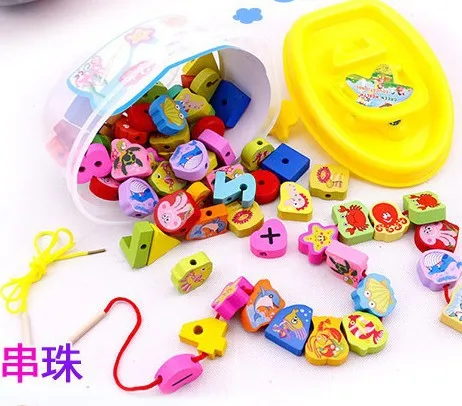 

Infants Children Large Grain Oceans Animal Fruit Bead-stringing Toy Beaded Bracelet Wooden Building Blocks Threading Toy Wearing