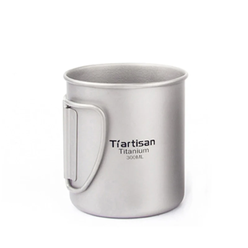 Tiartisan 300 мл Титан чашка для воды кружка для использования на открытом воздухе, Кемпинг, переносные пикника кружка для воды с складной ручкой Походная посуда