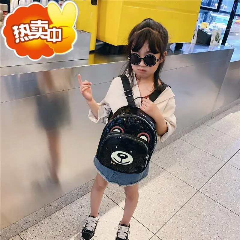 

Fashion Children Sequin Backpack Cute Little Bear Kindergarten School Bag Korean-style PU Backpack