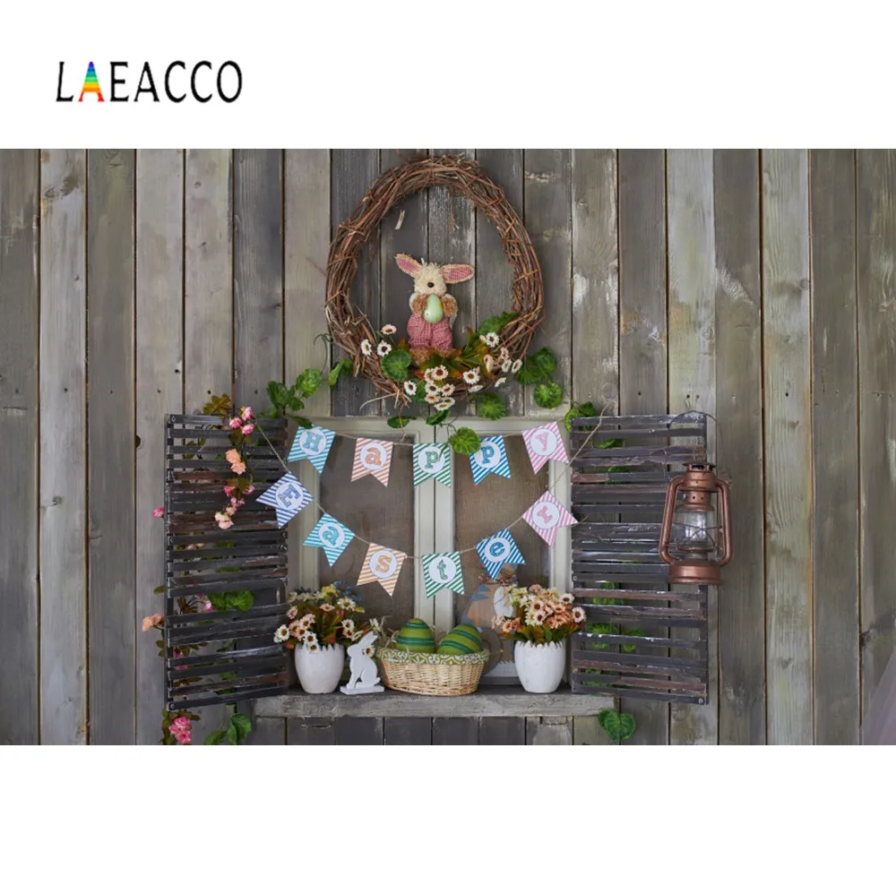Laeacco пасхальные яйца кролик цыпленок фоны для фотографии венок деревянные стены вечерние Детские Портретные фото фоны фотостудия
