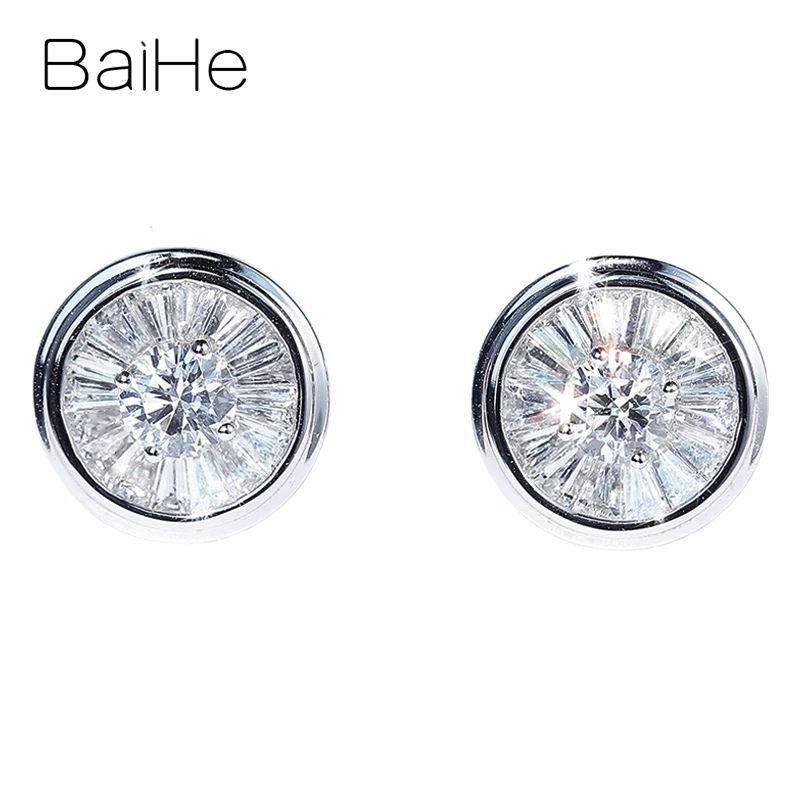 BAIHE Твердые 14 к белое золото всего 0.64ct H/SI круглые натуральные бриллианты Ювелирные изделия Обручальные модные ювелирные изделия круглые серьги-гвоздики - Цвет камня: White Gold