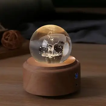

LED Lamp Elk Crystal Ball Music Box Gift Home Decoration Accessories Ornaments Crystal Inner Carved Projection Decorative Lamp