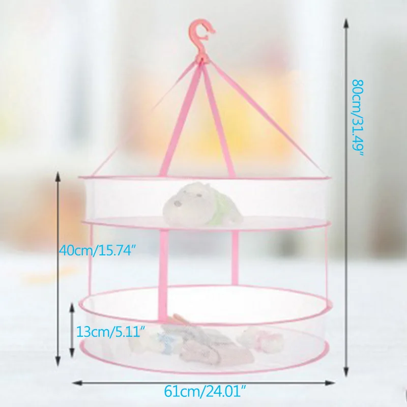 Pink Корзина для одежды для дома, ветрозащитная корзина для одежды, многофункциональная Складная сетка для одежды, один двойной слой, трехслойная сушилка - Цвет: Pink