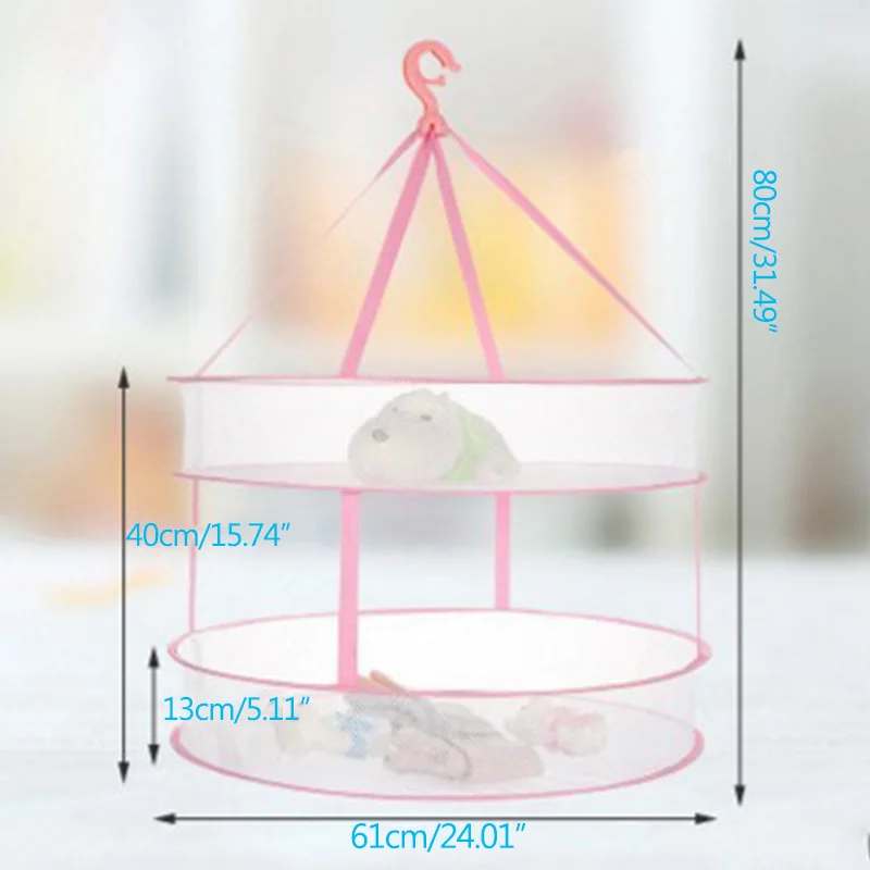 Корзина для одежды для дома, ветрозащитная корзина для одежды, многофункциональная Складная сетка для одежды, один двойной слой, трехслойная сушилка - Цвет: Pink