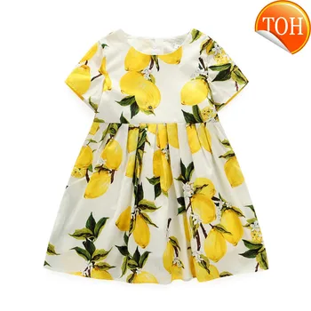 

Summer Girls Lemon printing princess dress Pure cotton lining Short Sleeve Cute Kids Children's Clothing Girl dresses