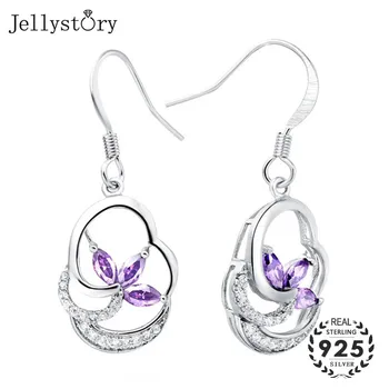 

Jellystory Silver 925 Jewellery Drop Earrings with Clover shape Amethyst Zircon gemstones Earrings for Women Wedding Party Gifts