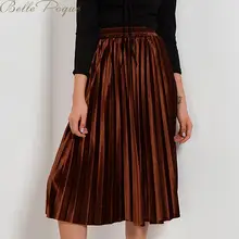 Belle Poque, новинка, плиссированная юбка миди, высокая талия, Elascity,, Женская длинная Серебряная Повседневная, вечерние, винтажная юбка