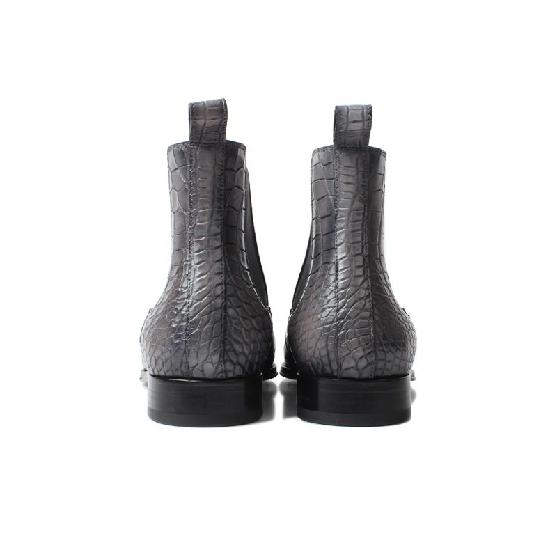 VIKEDUO 2019NEW Echtes Krokodil Leder Stiefeletten feur mйnner плед Patina Karree Handgemachte Mans Schuhe зима Челси Z