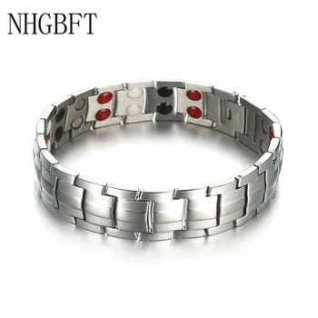 

NHGBFT 15mm wide Punk Healthy energy Bracelet For Mens Stainless Steel Magnet Bracelets Male Jewelry
