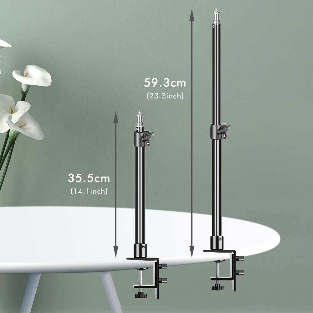 Adjustable Tabletop Bracket Stand With 1/4" Ball Head Desktop C-clamp Light Stand For DSLR Camera, Ring Light, Video Monitor