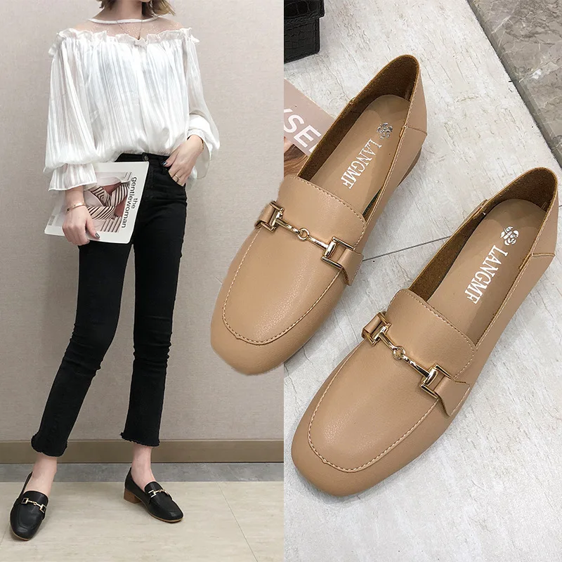 

Shoes Love Buckle Small Leather Shoes Women's 2019 New Style Soft-Soled Shoes Slip-on Loafers We Both Wear WOMEN'S Shoes