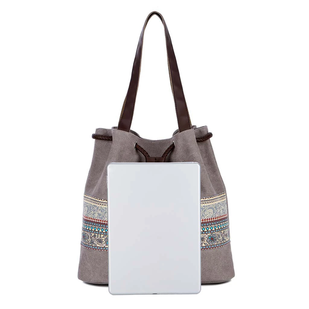 Style Canvas Handbags Women Drawstring Bucket Bag Lady Cheap Shoulder Single Shoulder Shopping Bags Floral Printed Beach Bag 820