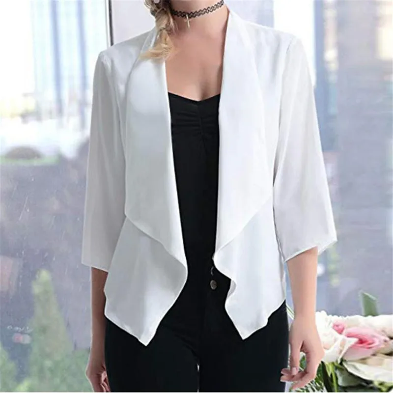 

2019 Fashion Office Lady Women Blazer 3/4 Sleeve Blazer Open Front Short Cardigan Suit Jacket Work Office Black Blue Grey Jacket