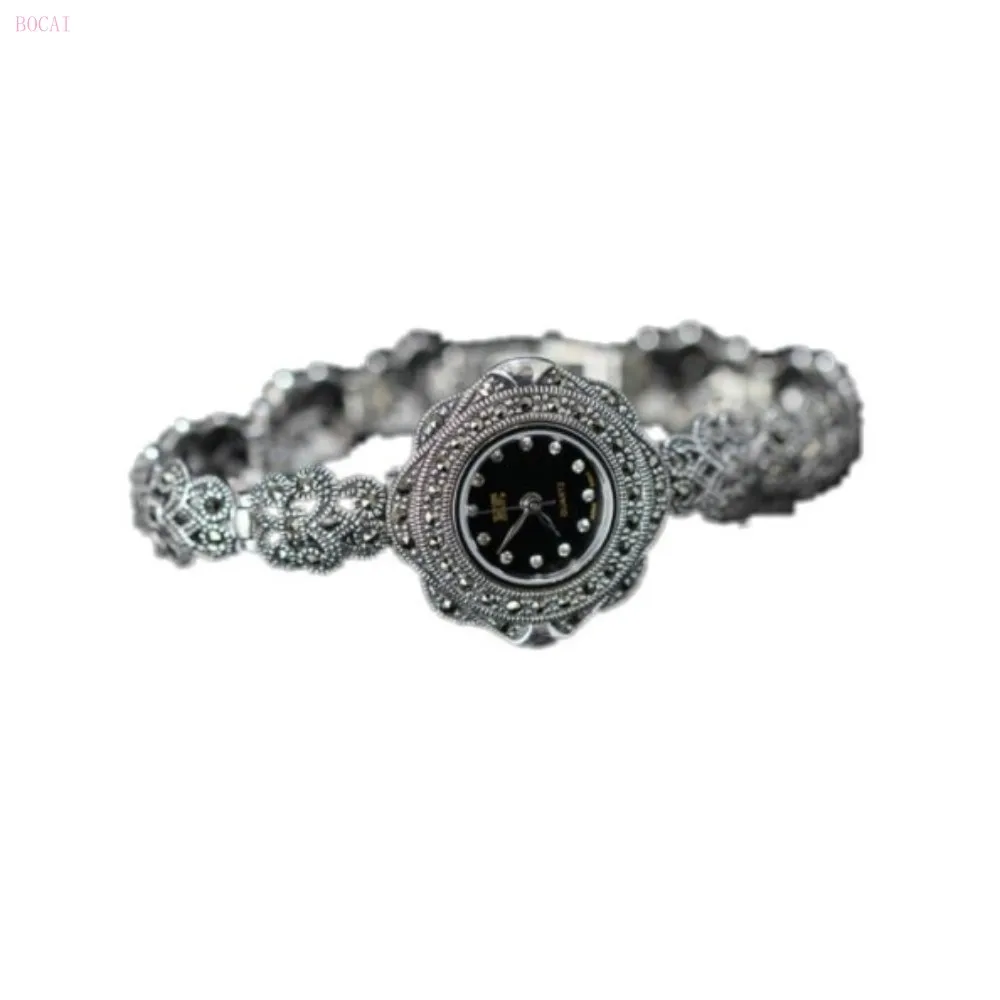 Серебро 925 пробы S925 Серебряные часы браслеты для женщин модные ювелирные изделия тайское ремесло Ретро Женские часы-браслет Новинка