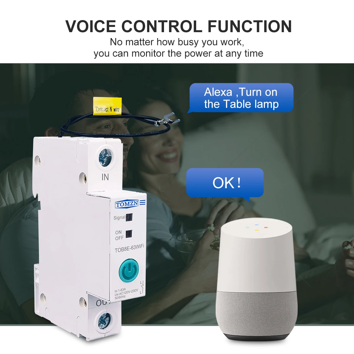 TOMZN 63A 딘 레일 WIFI 회로 차단기 스마트 스위치 Ewelink 앱으로 원격 제어 스마트 홈 18mm 63A 계량 기능 없음
