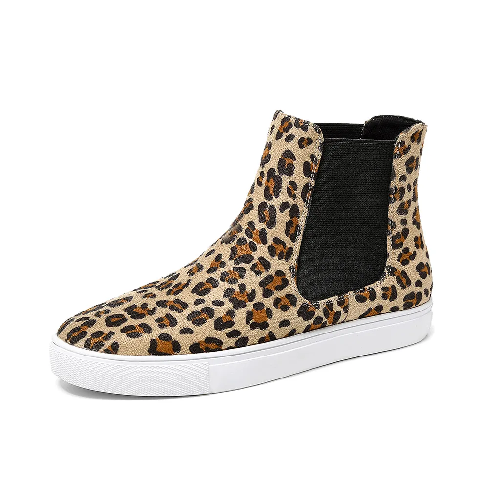 LAASIMI/ зимние леопардовые женские ботильоны, сапоги из змеиной кожи, женские кроссовки, женская повседневная обувь без шнуровки, женская обувь на плоской подошве, большие размеры - Цвет: Leopard