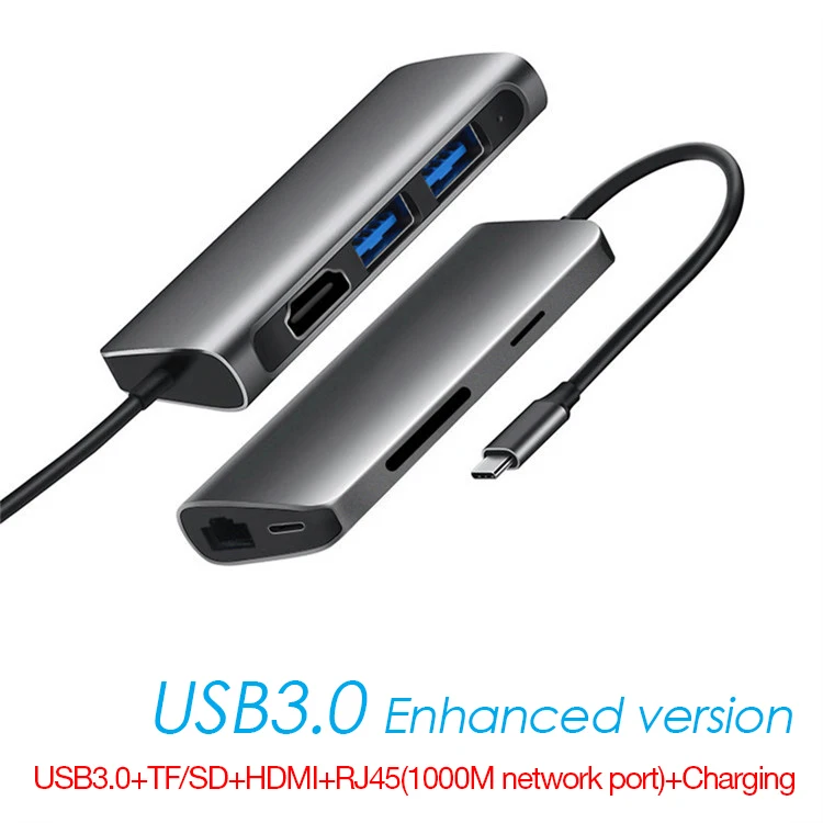 USB3.0 UTHAI C44 type-C USB3.0 Мульти адаптер концентратор USB-C к HDMI 4 к SD TF кардридер RJ45 Ethernet конвертер для MacBook Pd зарядки - Цвет: USB3.0